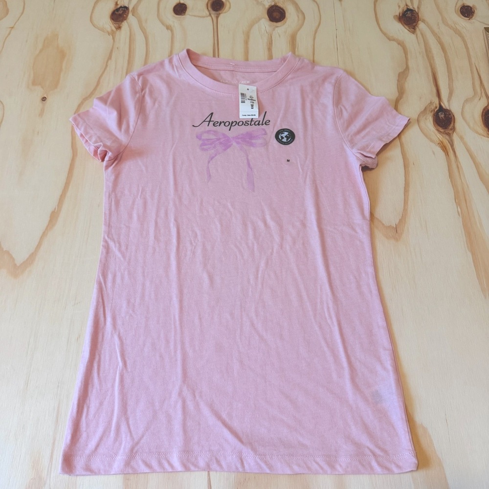 Aeropostale Shirt Juniors M Pink Crew Neck Short Sleeve Bow Graphic Tee